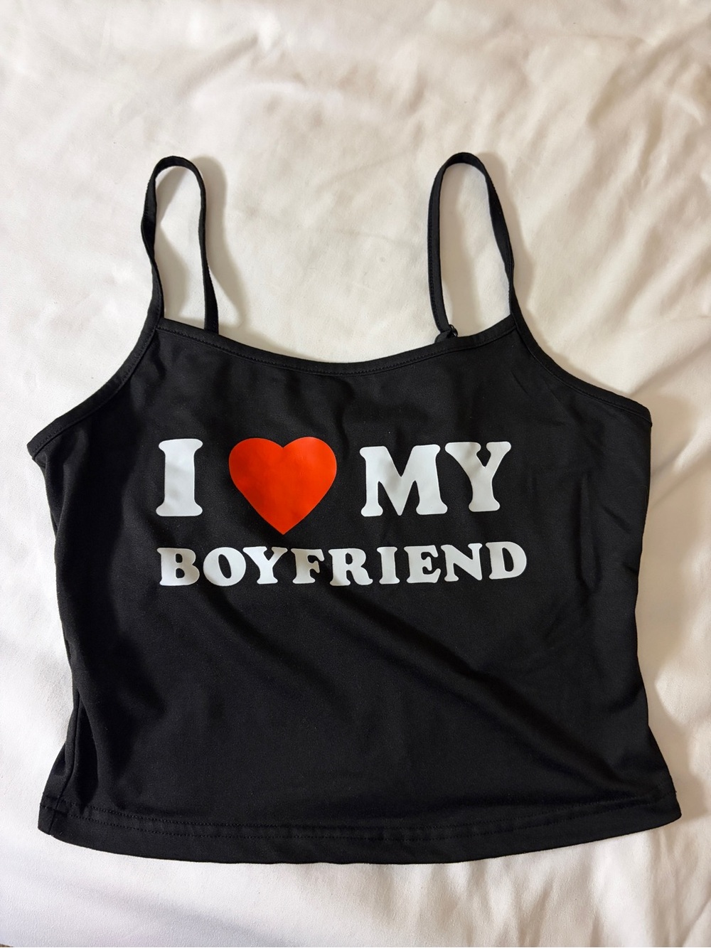 SHEIN Black Spaghetti Strap Tank with Red Heart Graphic